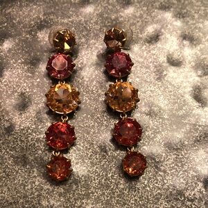 J Crew Gold-Tone Pink Orange & Amber 5 Stone Crystal Drop Earrings